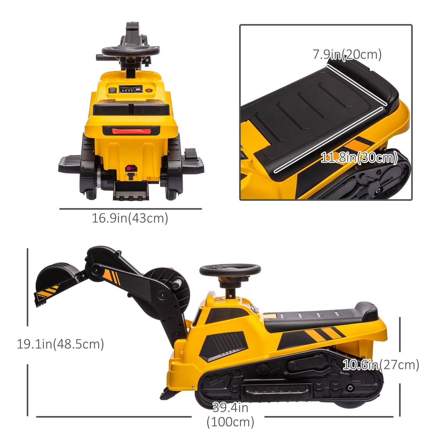6V Electric Ride on Tractor, 3 in 1 Electric Ride on Excavator, Bulldozer, Road Roller, Battery Powered Pretend Play Construction, for 18-48 Months - Yellow at Gallery Canada