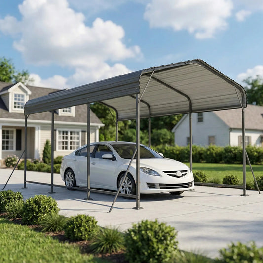 10 x 15FT Metal Carport, Heavy-Duty Canopy, Reinforced Frame, Dark Grey Car Shelters Dark Grey at Gallery Canada