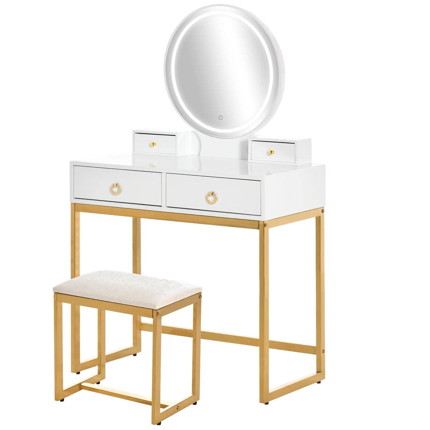 Makeup Vanity Table, 3-Color Dimmable Mirror, 4 Drawers, Stool, White Dressing & Vanity Tables at Gallery Canada