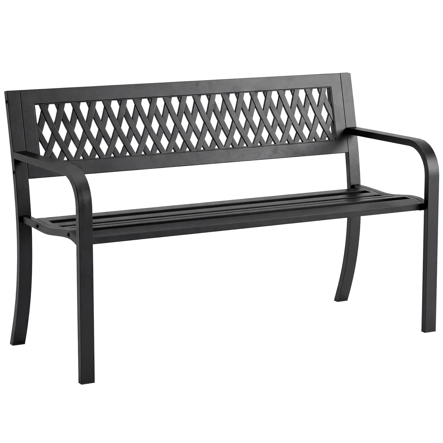Outdoor Bench With Floral Backrest, 2 Seater Garden Bench With Armrests, Black Outdoor Benches at Gallery Canada