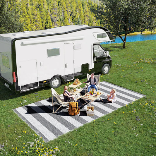 Reversible Outdoor RV Rug, Patio Floor Mat, 9' x 18', Grey & White Garden Decor Options at Gallery Canada
