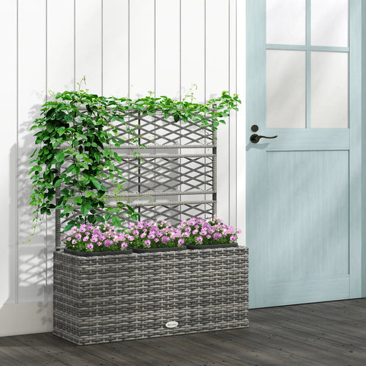 Wicker Raised Garden Bed With Trellis, 42" Tall, Mixed Grey Raised Garden Beds Mixed Grey, Black at Gallery Canada