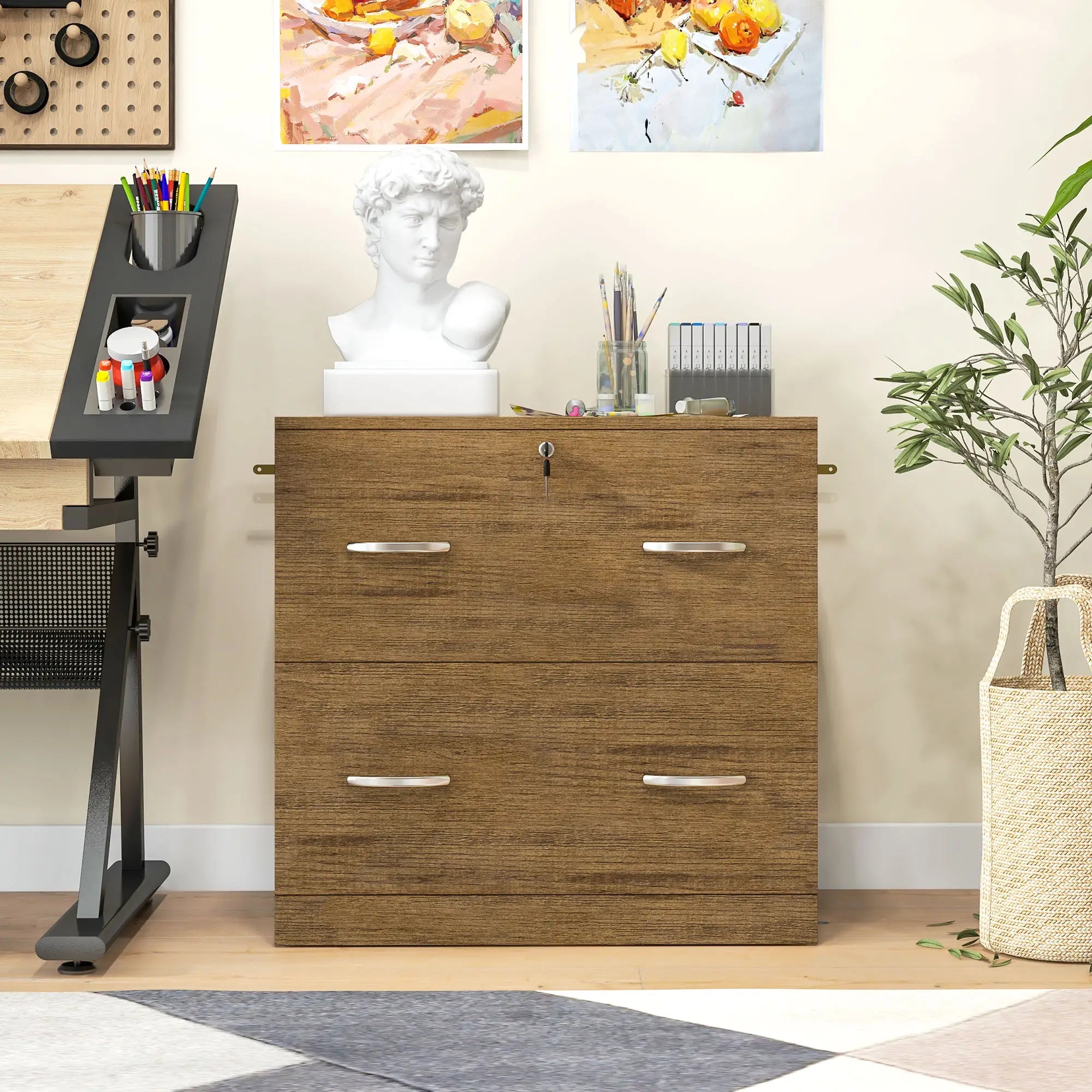 2 Drawer File Cabinet with Lock, Hanging Bar, Letter Size, Light Brown Office Cabinets & Cupboards at Gallery Canada