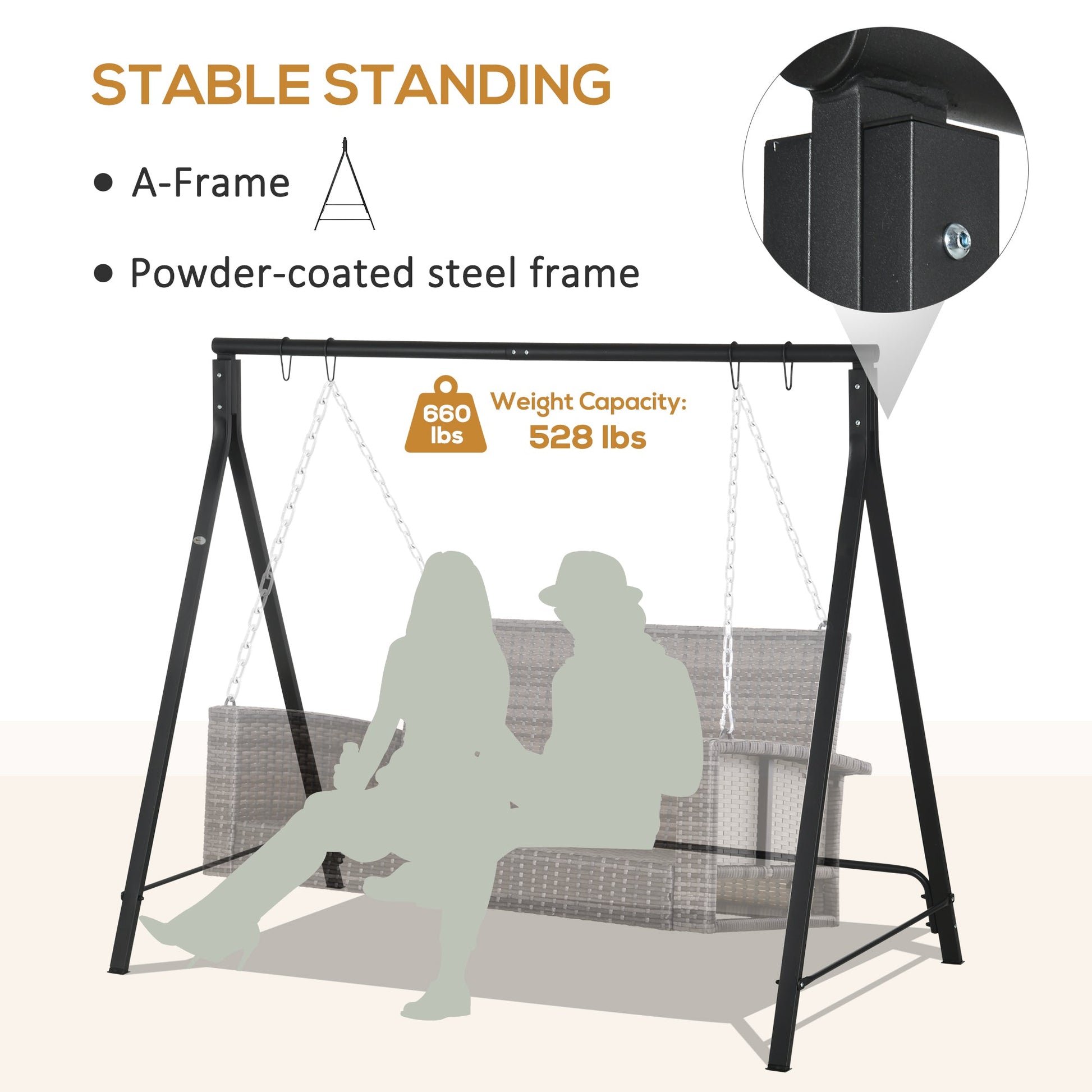 Metal Swing Stand Swing Frame, Hanging Chair Stand Only, 528 LBS Weight Capacity, for Backyard, Patio, Lawn, Black at Gallery Canada