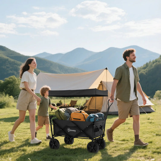 Steel Frame Folding Garden Cart, Collapsible Wagon, Removable Canopy Folding Garden Carts Black at Gallery Canada