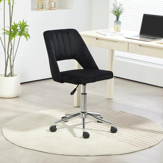 Mid Back Office Chair, Velvet Fabric, Swivel, Scallop Shape, Black Office Chairs Black at Gallery Canada