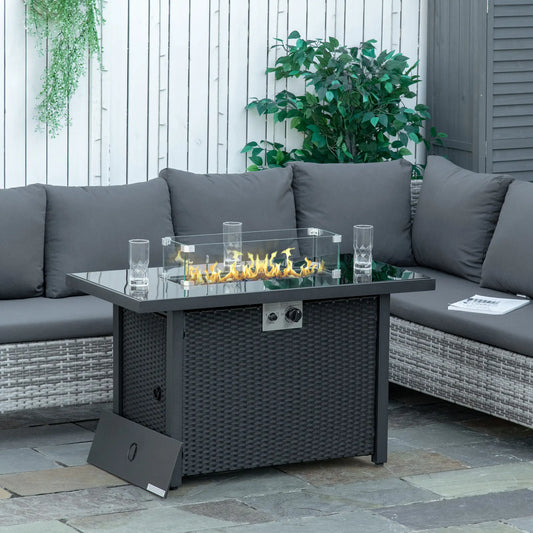43in Propane Fire Pit Table, 50,000 BTU, Blue Glass Rock, Black Fire Pits Black at Gallery Canada