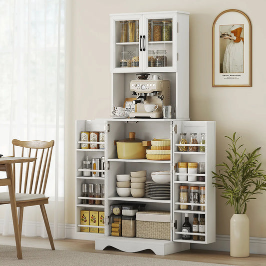 71 Inch Kitchen Pantry Cabinet, Freestanding Hutch with 8 Shelves, White Kitchen Pantry Cabinets White at Gallery Canada