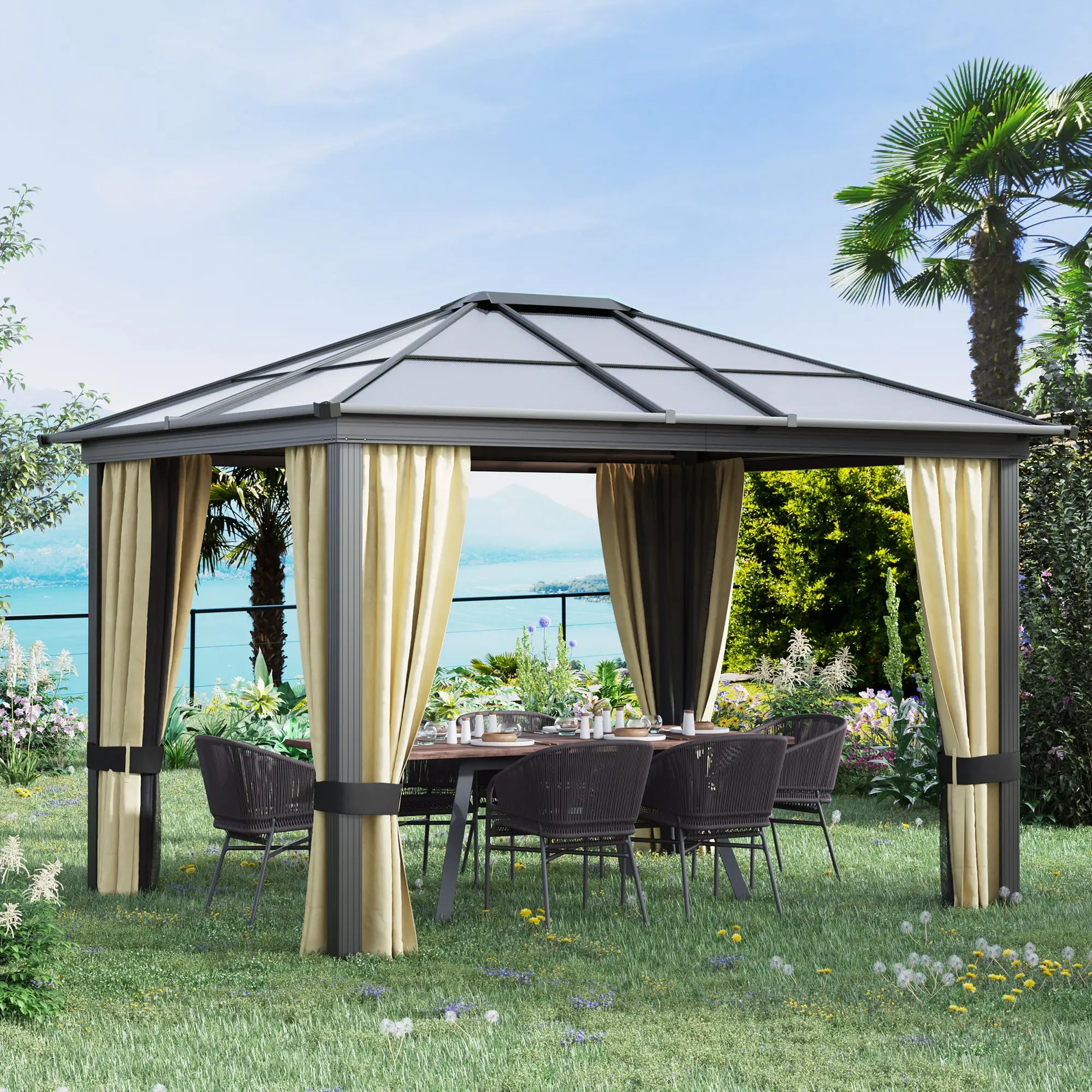 10' x 12' Hard Top Gazebo, Waterproof Canopy, Sun Shelter, Mosquito Netting Gazebos at Gallery Canada