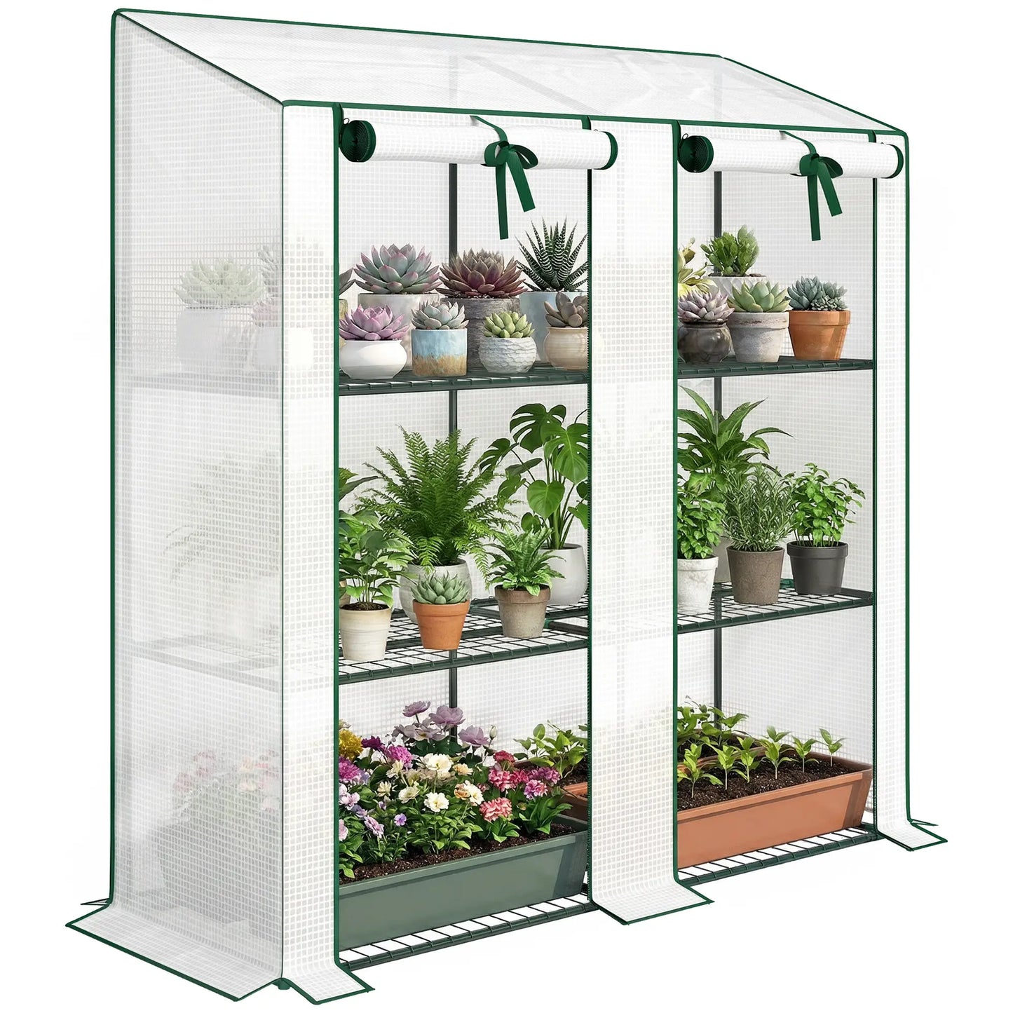 Portable Mini Greenhouse, 3 Tier Shelves, Reinforced PE Cover, 56.3"x18.1"x59.4", White Portable Greenhouses at Gallery Canada