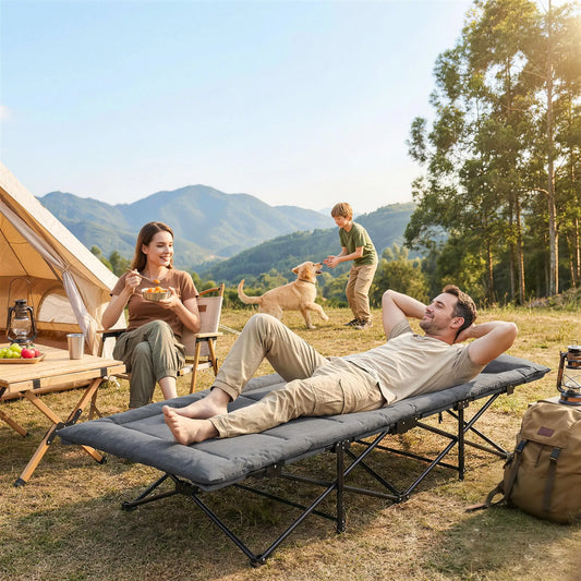 Camping Cot, 31.5" Wide, Padded Cushion, Carry Bag, Non-Slip Feet, Grey Camping Cots Grey at Gallery Canada