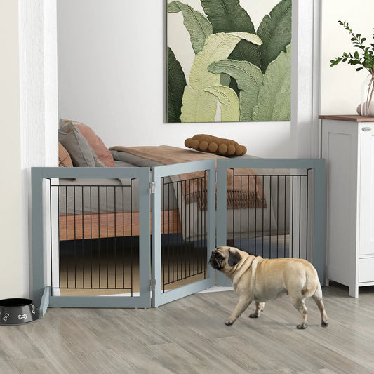 Freestanding Pet Gate, 24" High, 3 Panels, Grey Houses, Kennels & Pens Grey at Gallery Canada