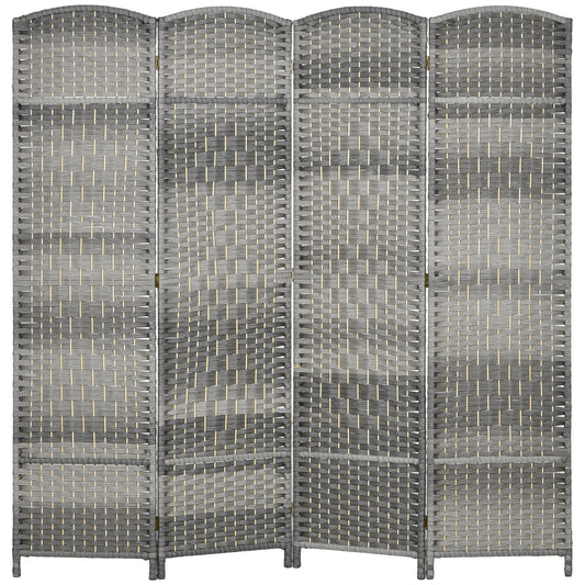 6 Ft Tall Folding Room Divider, 4 Panel Portable Privacy Screen, Hand-Woven Partition Wall Divider, Mixed Grey - Gallery Canada