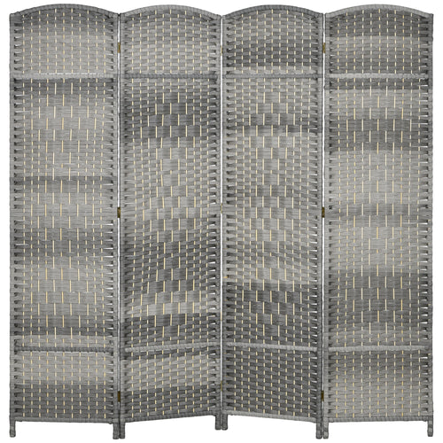 6 Ft Tall Folding Room Divider, 4 Panel Portable Privacy Screen, Hand-Woven Partition Wall Divider, Mixed Grey