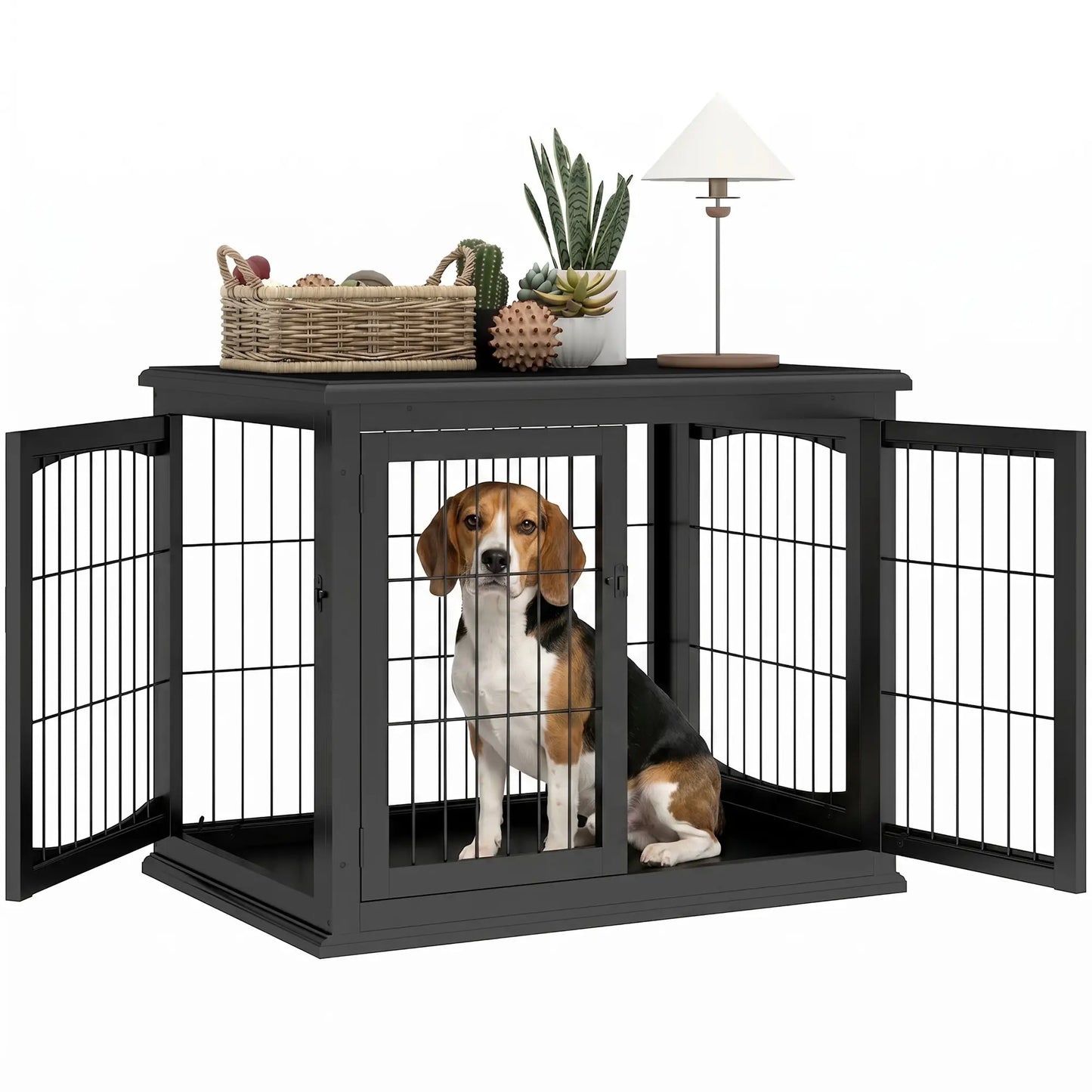 26" Wooden Dog Cage, Double Door, Modern Design, Black Houses, Kennels & Pens at Gallery Canada
