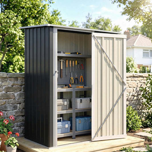5 x 3ft Metal Garden Shed, Sloped Roof, Lockable Door, Grey Sheds Dark Grey at Gallery Canada