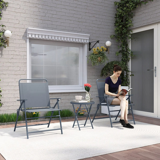 3 Pc Outdoor Bistro Set, Folding Patio Table and Chairs, Tempered Glass Tabletop Bistro Sets Dark Grey at Gallery Canada