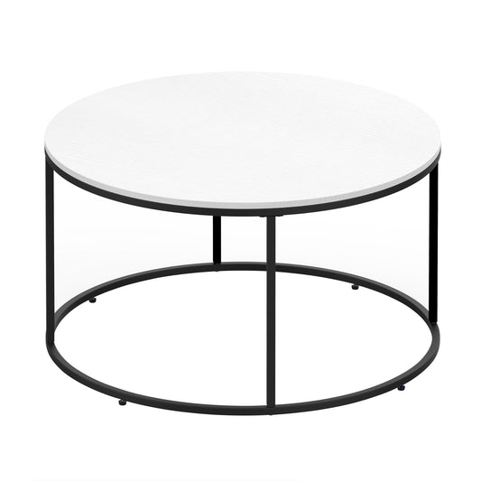 Round Coffee Table Sofa Side Table with a Modern Design, Black Metal Frame and Easy Maintenance, White - Gallery Canada