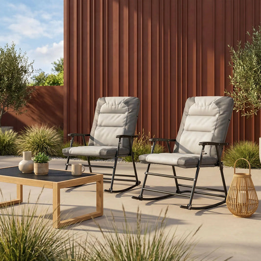 Folding Rocking Chair Set, 2 Padded Rockers with Armrest, Light Grey Outdoor Rocking Chairs Light Grey, Dark Grey at Gallery Canada