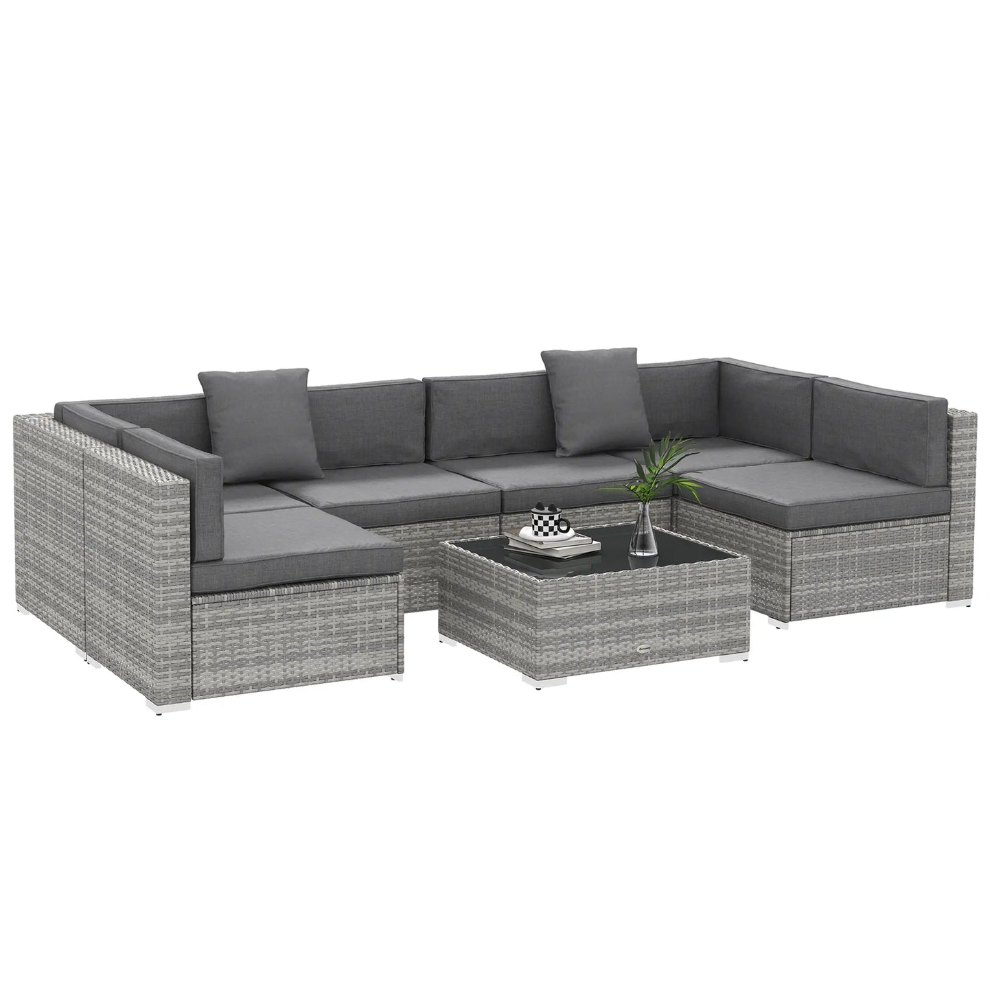 7pc Garden Wicker Sectional Set, Tea Table, Patio Rattan Sofa, Grey Patio Furniture Sets at Gallery Canada