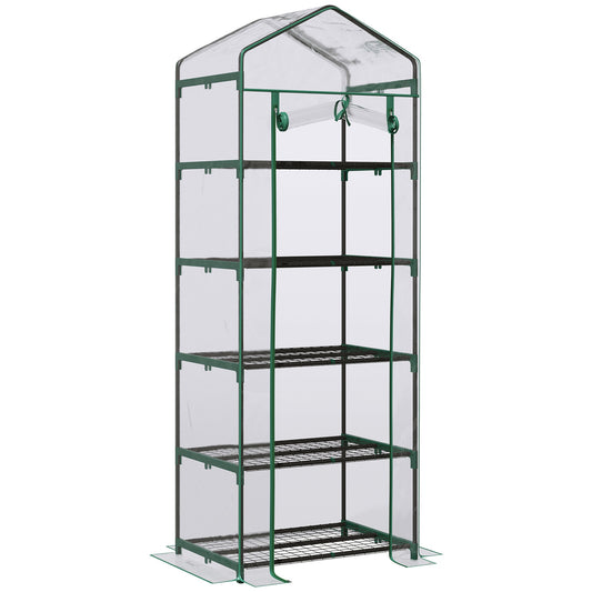 5 Tier Mini Greenhouse, Portable Outdoor Flower Stand with Shelf Clips, Indoor Greenhouse with Steel Frame, Transparent, 27.25" x 19.25" x 76" - Gallery Canada