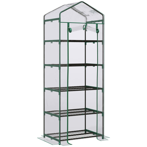 5 Tier Mini Greenhouse, Portable Outdoor Flower Stand with Shelf Clips, Indoor Greenhouse with Steel Frame, Transparent, 27.25