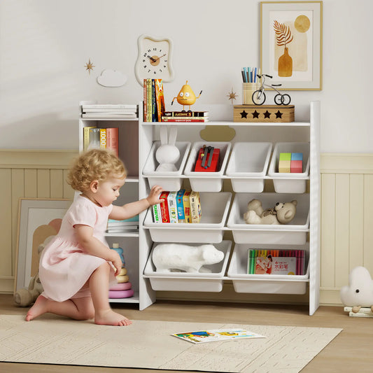 Kids Bookshelf And Toy Organizer, 8 Removable Bins, White Bookshelves & Bookcases White at Gallery Canada