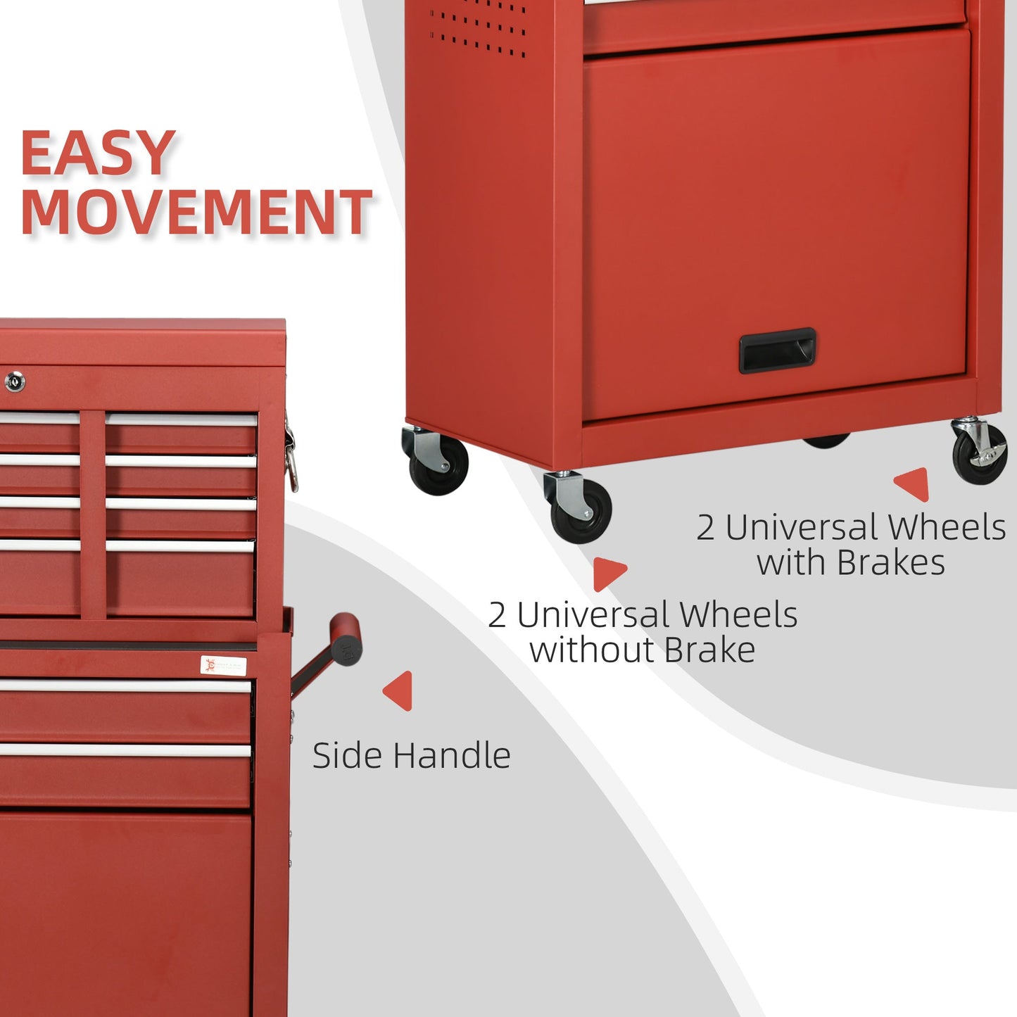 6-Drawer Tool Chest Set with 4 Wheels, Lockable Rolling Tool Box and Storage Cabinet for Garage Factory Workshop, Red at Gallery Canada