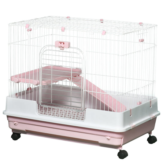 32"L 2-Level Small Animal Cage with Universal Lockable Wheels, Pink - Gallery Canada