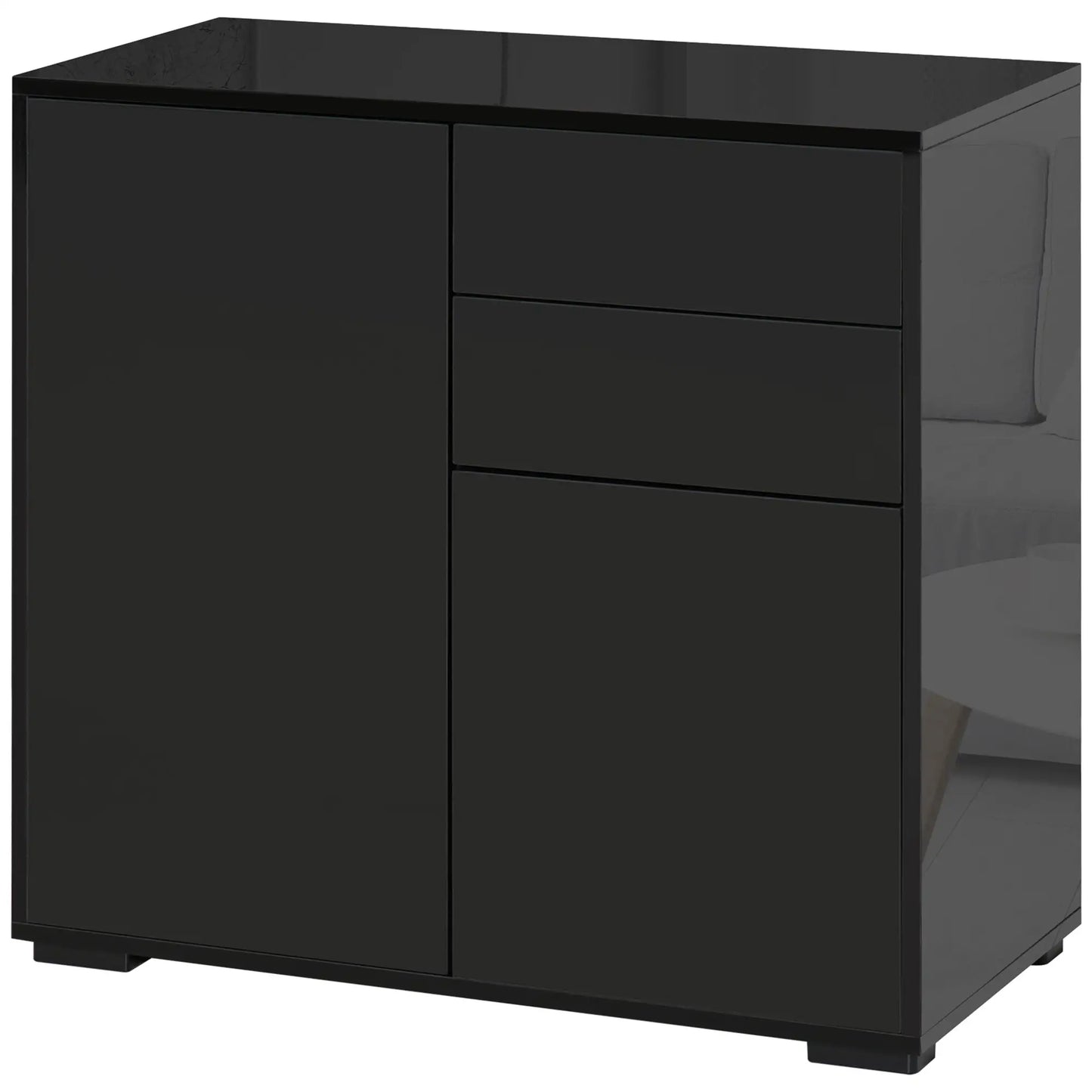 Buffet haut brillant, 2 tiroirs, 2 portes, étagère réglable, noir
