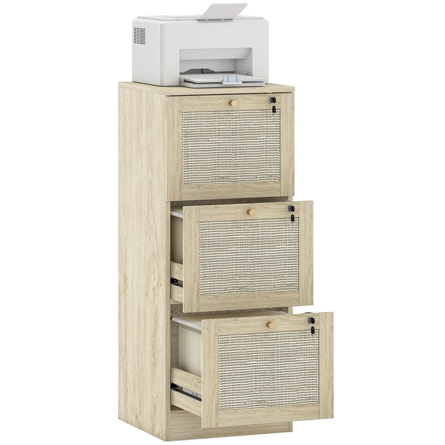 3 Drawer Filing Cabinet with Lock, Boho File Cabinet, A4 Letter Size, Oak Office Cabinets & Cupboards at Gallery Canada