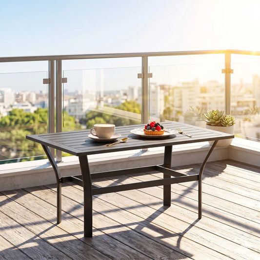 Outdoor Side Table, Slatted Tabletop, Metal Patio Coffee Table, Black Patio Side Tables Black at Gallery Canada
