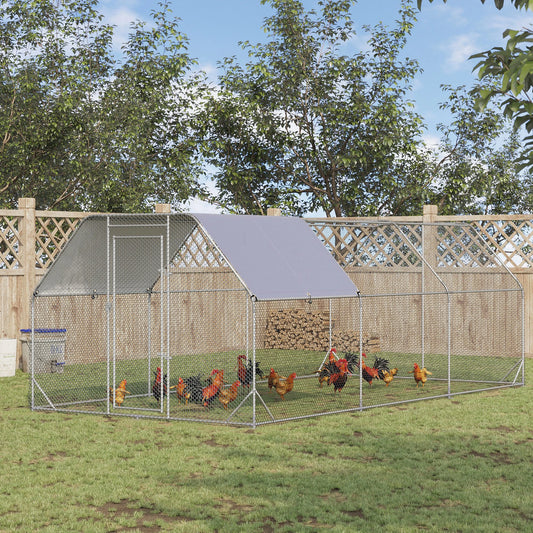 Large Metal Chicken Coop, Walk-In Enclosure, 9.2' x 18.7' x 6.5', Silver Chicken Coops Silver, Silver Grey at Gallery Canada