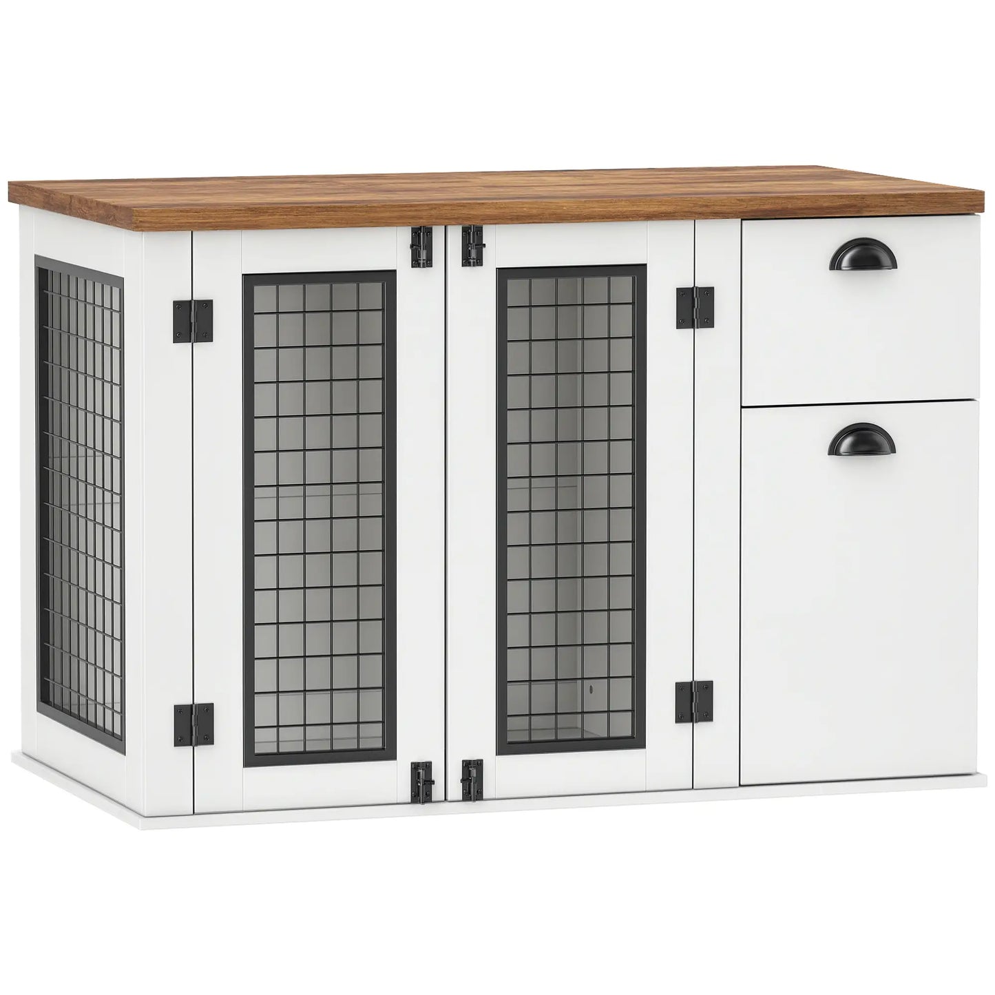 44 Dog Crate with Double Doors, Storage Drawer, White Houses, Kennels & Pens at Gallery Canada