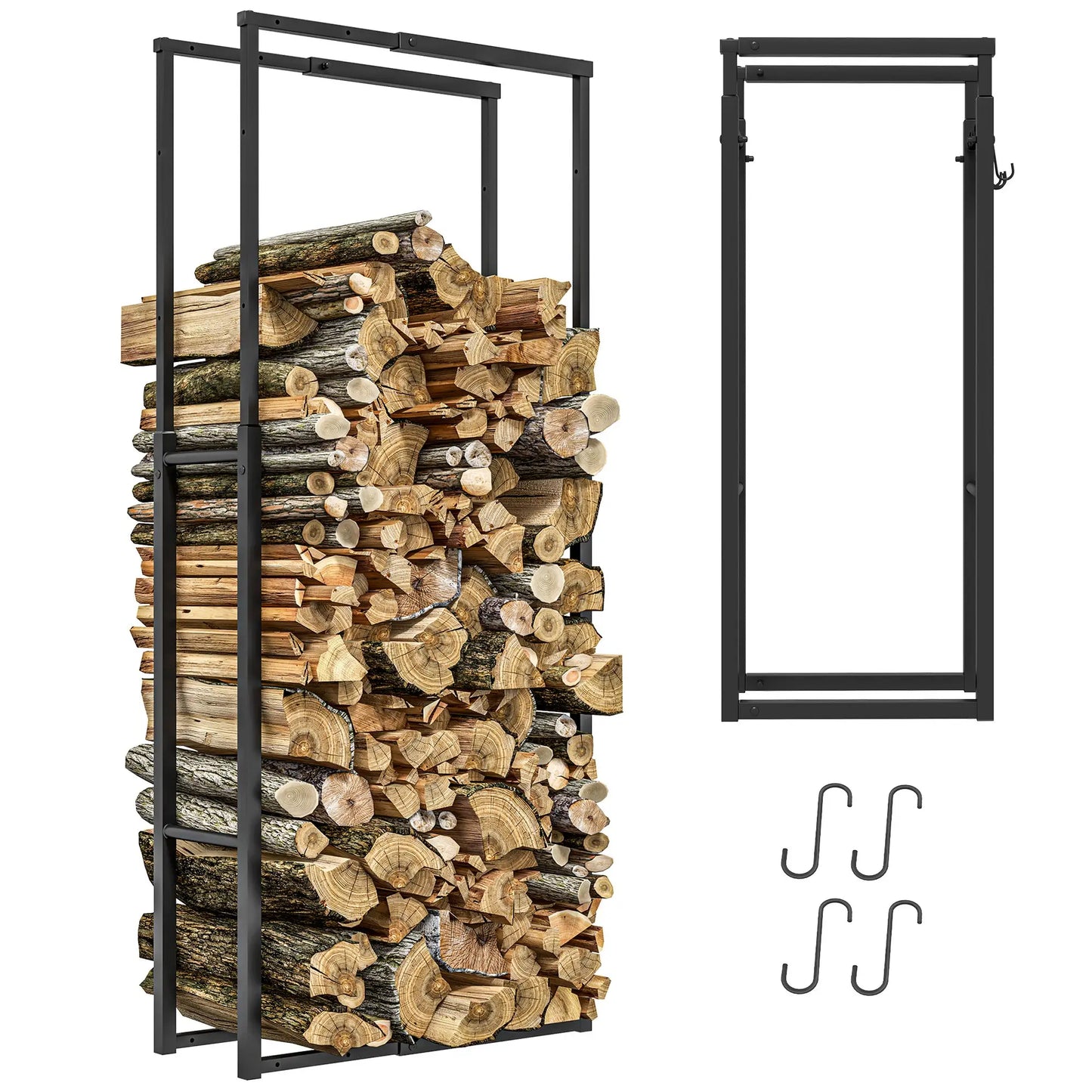 Adjustable Firewood Log Rack, Heavy-Duty Steel, 25.6" x 9.8" x 59.1", Black Firewood Racks at Gallery Canada