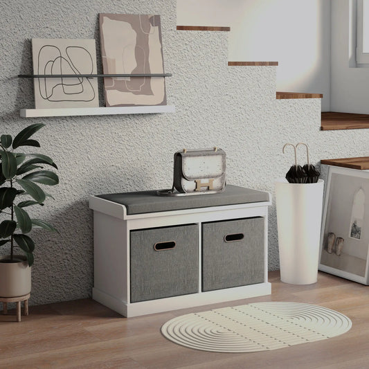 Shoe Storage Bench with Seat, 2 Fabric Drawers, White Shoe Storage Cabinets & Racks White at Gallery Canada