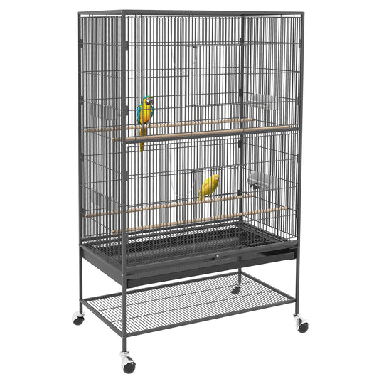 60" Bird Cage with Stand for Cockatiels Canaries Lovebirds Finches, Budgie Cage with Wheels, Removable Tray, Storage Shelf - Gallery Canada