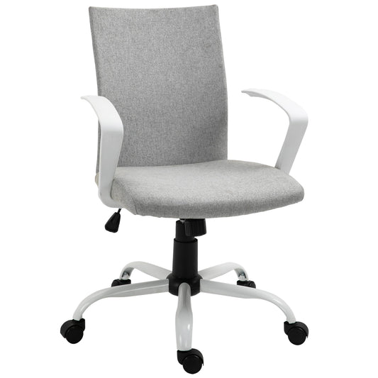 Mid Back Office Chair Linen Swivel Computer Study Chair Desk Chair with Wheels, Arm, Tilt Function, Light Grey at Gallery Canada