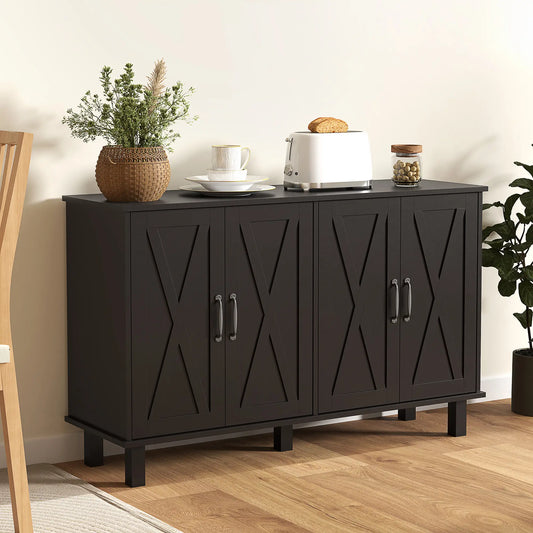 Kitchen Sideboard Cabinet, 4 Barn Doors, 2 Adjustable Shelves, Black Bar Cabinets Black at Gallery Canada