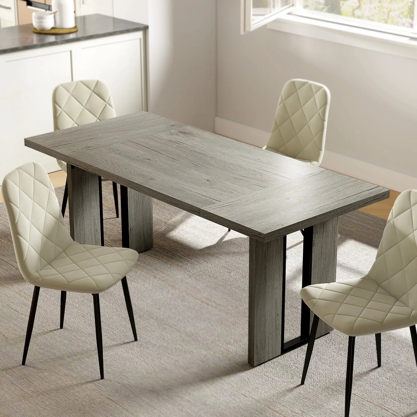 Industrial Kitchen Table, 71" Rectangular, Grey Wood Finish, Grey Dining Tables at Gallery Canada