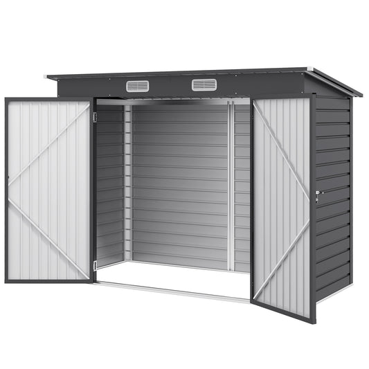8 x 4FT Galvanized Garden Storage Shed, Metal Outdoor Shed with Double Doors and 2 Vents, Grey - Gallery Canada