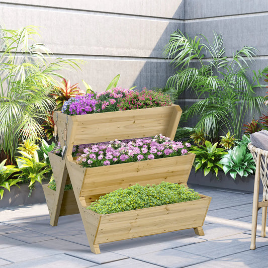 Raised Garden Bed, Freestanding Planter Stand, 5 Boxes, 4 Hooks, Herbs Flowers Vegetables, Indoor Outdoor Elevated Garden Beds Light Brown at Gallery Canada