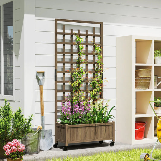 Wooden Planter With Trellis, Raised Garden Bed With Wheels, Brown Wooden Planter Boxes Brown at Gallery Canada