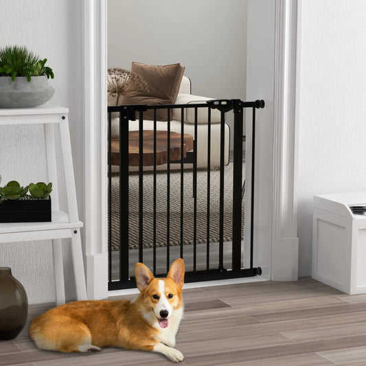 Barrière pour animaux de compagnie de 30 pouces de haut avec porte, montage par pression, noir