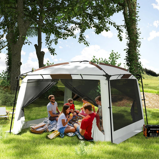 12' x 12' Screen Tent, UV50+ Protection, Fits 6-8 People, White Camping Tents White at Gallery Canada