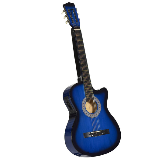38 Inch Full Size Classical Acoustic Electric Guitar Premium Gloss Finish with Strings, Picks, Shoulder Strap and Case Bag, Blue - Gallery Canada