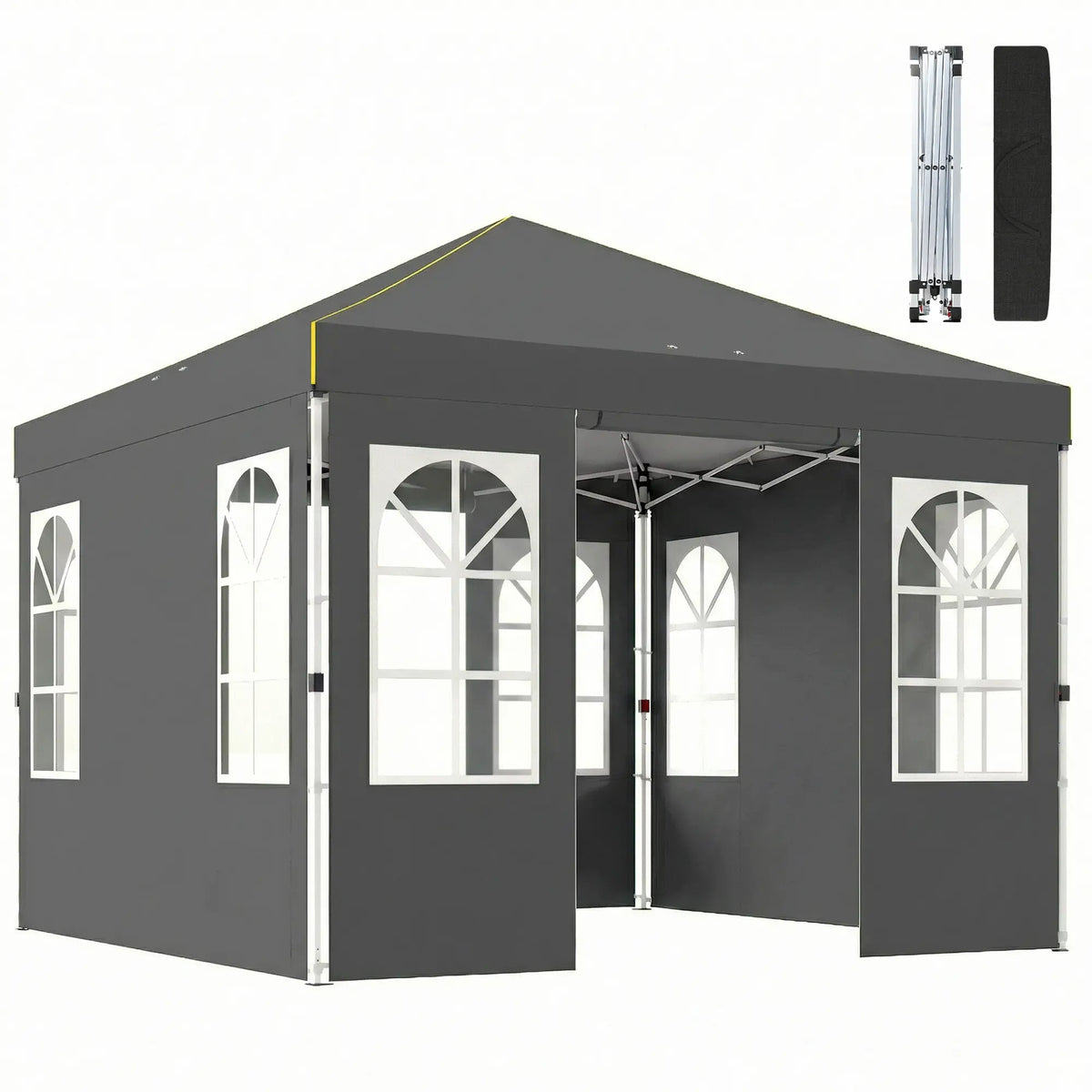9.6 x 9.6 ft Pop Up Canopy Tent With 4 Sidewalls, UPF 50+, Dark Grey Pop Up Canopies at Gallery Canada