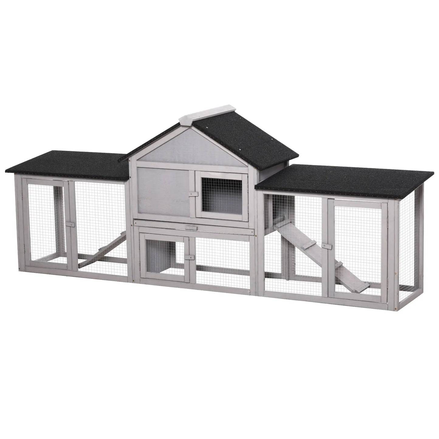 Large Rabbit Hutch, Bunny Cage Outdoor, Guinea Pig House, 83"x18"x33", Grey Rabbit Hutch at Gallery Canada