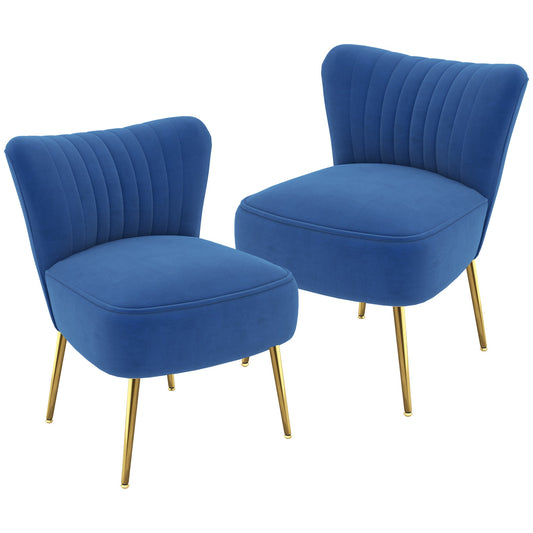 Velvet Lounge Chairs Set of 2, Modern Accent Chairs for Living Room with Gold Steel Legs and Tufting Backrest, Dark Blue - Gallery Canada