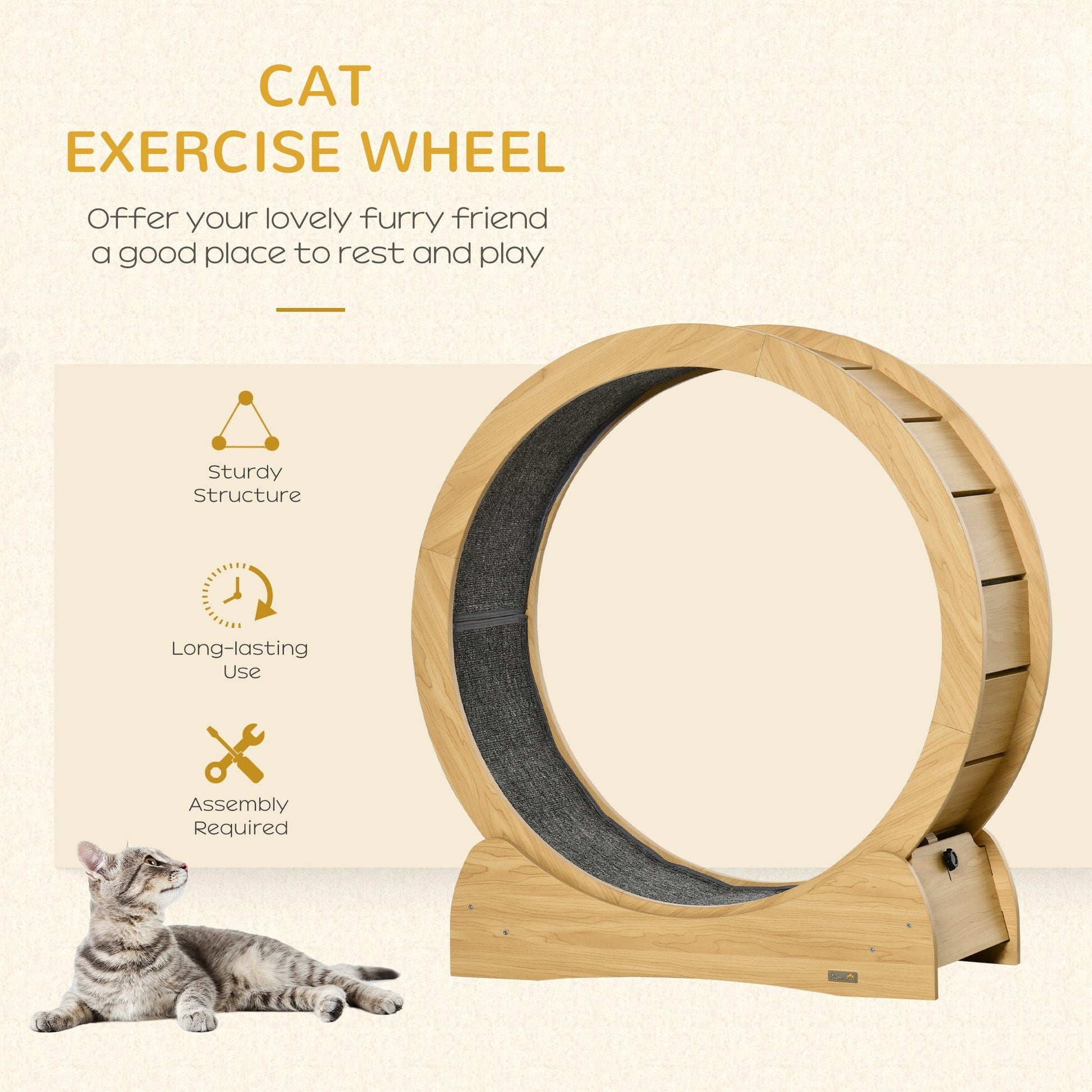 Cat Running Wheel, Cat Exercise Treadmill with Brake, Carpeted Runaway, Pet Fitness Weight Loss Device, Natural at Gallery Canada